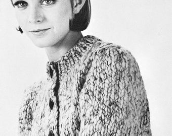 PDF: 1960s Vintage Knitting Pattern for Ladies Bulky Cardigan Sweater - Easy to Knit - PDF Digital Instant Download - Womens Sizes  10-20