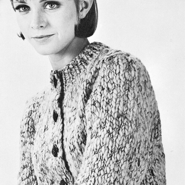 PDF: 1960s Vintage Knitting Pattern for Ladies Bulky Cardigan Sweater - Easy to Knit - PDF Digital Instant Download - Womens Sizes  10-20