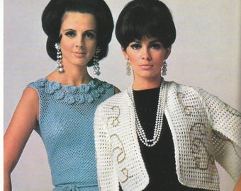 PDF Instant Download for 4 Vintage 1960s Crochet Patterns for Ladies Jacket Dress Tops, Lacey, Motif, Womens Sizes 12 - 20