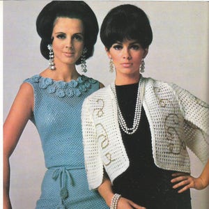 PDF Instant Download for 4 Vintage 1960s Crochet Patterns for Ladies Jacket Dress Tops, Lacey, Motif, Womens Sizes 12 - 20