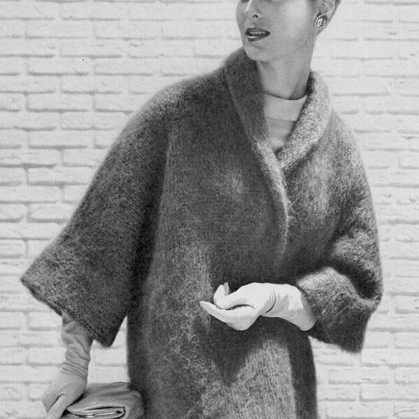 PDF Vintage Knitting Pattern for Womens Mohair Coat, retro 1950s, 60s - PDF Instant Digital Download - One Size Only to fit Ladies 12-14-16