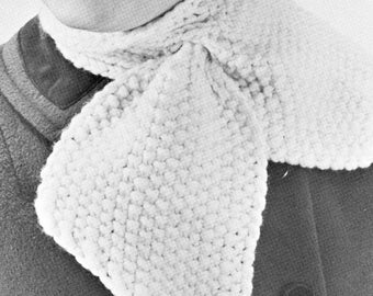 PDF Easy Girls (or Lengthen for Womans) Keyhole Scarf Ascot, 60s Vintage Knitting Pattern, PDF Instant Digital Download, Knit Quick Gifts