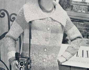 Vintage 50s Knitting Pattern Ladies Mohair Cardigan Sweater, Knit, Stylish Wide Collar - PDF Digital INSTANT Download, Womens Sizes 14 16 18