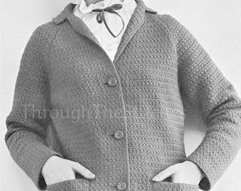PDF for 1960s Vintage Crochet Pattern: Ladies Raglan Jacket Cardigan w/ Pockets, Womens Sizes 12 to 20 - PDF Instant Digital Download