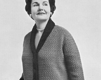 PDF: Vintage 1960s Crochet Pattern - Ladies Long-Line Sweater Jacket - PDF Instant Digital Download Pattern - Womens Sizes 34 - 46, Car Coat