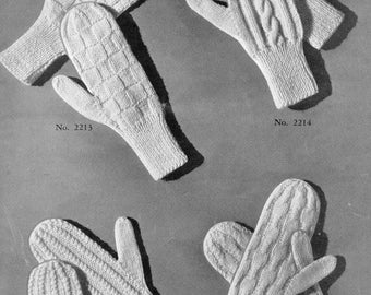 1940s Ladies Mittens Vintage Knitting Patterns, 4 Styles, Easy Textured Designs, Knit on Straight Needles, PDF Instant Digital Download