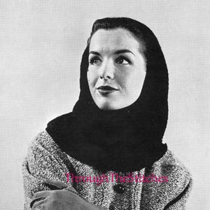 Fast Easy Ladies 1950s Vintage Crochet Pattern Balaclava 1-Piece Head Covering Winter Hat Neck Ear Warmer Cowl, Instant PDF Digital Download
