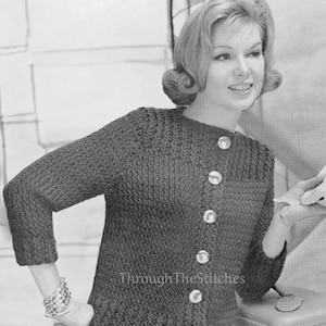 PDF: 1950s Vintage Knitting Pattern for Fast, Easy Ladies Bulky Knit Cardigan Sweater; 3/4 Sleeves - PDF Digital Instant Download - Womens