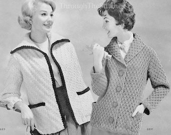 2 Easy Ladies Textured Car Coat Jacket Styles to Knit, 50s Vintage Knitting Patterns Sz 12-18 Cardigan Sweater, PDF Digital Instant DOWNLOAD