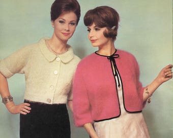 PDF: 2 Vintage 1960s Knitting Patterns for Ladies Mohair Crop Jacket & Cropped Cardigan - PDF Instant Digital Download - polished retro look