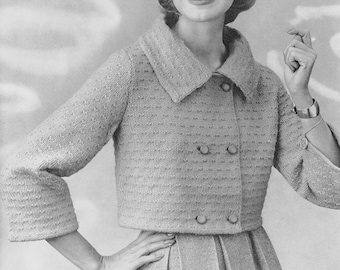 Early 1960s PDF Vintage Knitting Pattern, Womens Shortie Jacket, 3/4 sleeve, PDF Instant Digital Download, Sizes 14 16 18, Retro Style, crop