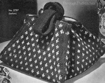 Box Bag 40s Vintage Knitting Pattern with Fleur de Lis Design - Lovely Shape & Form Knitted Purse Tote - Instant PDF DOWNLOAD - Knit Gift