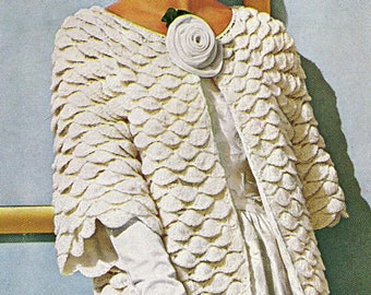 PDF Instant Digital Download, Vintage 1960s Crochet Pattern for Ladies Shell-Stitch EVENING COAT Dramatic Sophisticated 60s Style Fashion