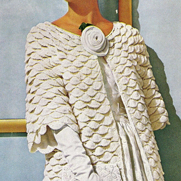 PDF Instant Digital Download, Vintage 1960s Crochet Pattern for Ladies Shell-Stitch EVENING COAT Dramatic Sophisticated 60s Style Fashion