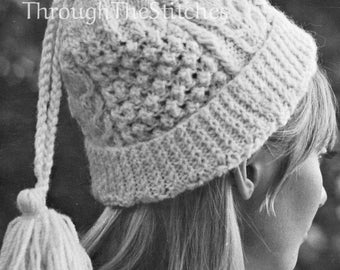 PDF Vintage Ladies Winter Hat Knitting Pattern Textured Stitches Sampler, Tassel - Instant Digital PDF Download - Fast Easy to Knit - 1960s