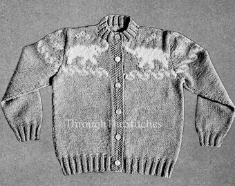 PDF Digital: 1940s Vintage Boy's or Girl's Cardigan with a playful Elephant design, PDF Instant Digital Download, Boys or Girls Size 3