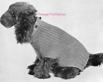 PDF Easy DOG Sweater, Vintage Knitting Pattern in 6 sizes for Small to Medium Dogs 10"-15"  PDF Instant Digital Download