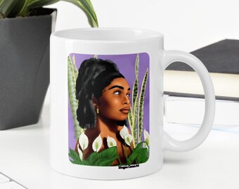 Tazza da 325 ml per la crescita / Arte di ragazze nere / Arte afrocentrica / Arte di donne nere / Attività commerciale di proprietà di persone nere / Arte con piante da interno / Capelli naturali con melanina