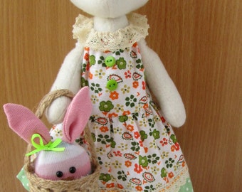 Muñeco de gato de trapo hecho a mano. Decoración de Pascua para el hogar, juguete personalizado, regalo para amantes de los gatos.