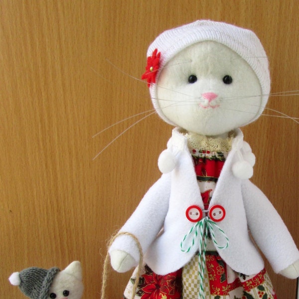 Handmade Christmas rag cat dolls. Christmas personalized toy,Christmas home decor,cat lover gift