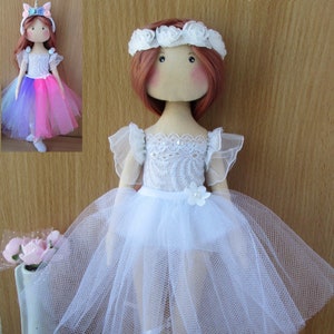11,8inch personalized rag ballerina doll- delicate danser doll-Unicorn doll-Kids nursery decor-ballet lovers