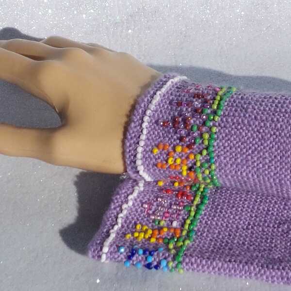 Handknitted Beaded Wrist Warmers W 68