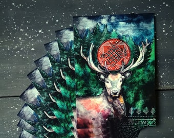 Forest animal postcard (10 pieces) / Deer illustration / Mythological artwork