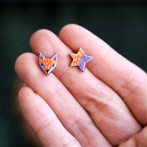 Ceramic Stud Earrings – Fox & Star Design – Rustic Handmade Jewelry – Nature Lover Gift – Minimal Fox Boho Earrings - One of the kind studs