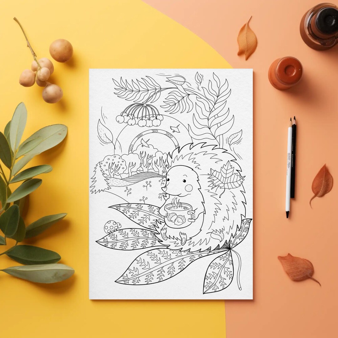Hedgehog Coloring Page | Cute Woodland Animal Printable | Forest Nature ...
