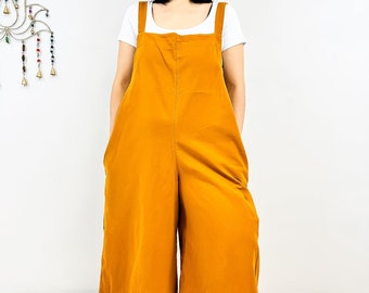 Cotton Jumpsuit, Women Rompers, Wide Leg Pants, Yoga Jumpsuit, Loose Overalls with Pockets, Blue/Red/Mustard Summer Wear, Casual Fashion