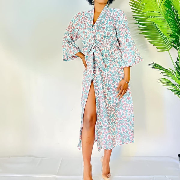 Long Cotton Kimono Dress, Kimono Robe, Unisex Bohemian Cardigan, 100% Pure Cotton Beachwear, Hand Dyed Batik Cotton Kimono, Long Sleeve Robe