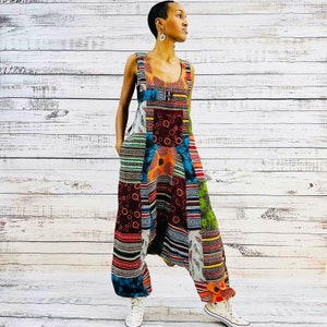 Hand Woven Patchwork Jumpsuits,  Festival Overall, Hippie Dungarees, Bohemian Style Harem Jumpsuits, Boho Baggy Unisex Jumpsuit, Bib Overall