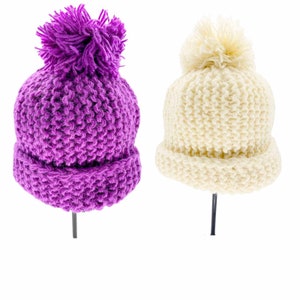 Crocheted Winter Beanie Hat from Nepal, Handknitted Solid Color Hat, Fleece Lined, Pom pom Hat, Wool Winter Hat, Women Winter Hat, Adult Hat
