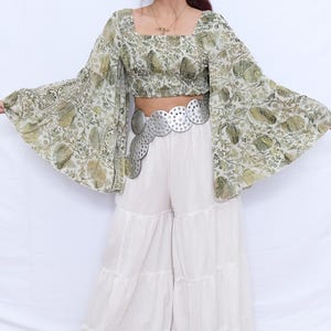 Bohemian Flowy Ruffle Sleeve Top, Boho Hippie Blouse, Fairy Whimsy Summer Top, Fairy Goddess Crop Top, Festival Fashion, XS to XL Earthy Top