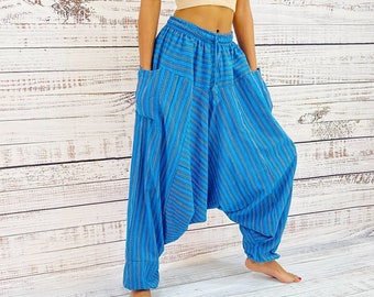 Cotton Harem Pants, Unisex Aladdin Trousers, Pants with Pockets, Yoga Pants, Low Crotch Men Women Pants from Nepal, Harem Pants, Hippiestyle