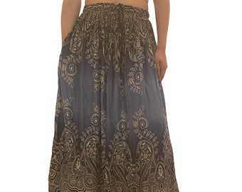 Floral Indian Ladies Boho Hippie Long Skirt Rayon Black and Brown