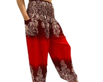 Harem Pants with Pockets,Yoga Pants, Loungewear,Yoga Aladdin Pants,One Size Fits All,Boho Hippie Pants,Genie Pants,Women Printed Summer Pant