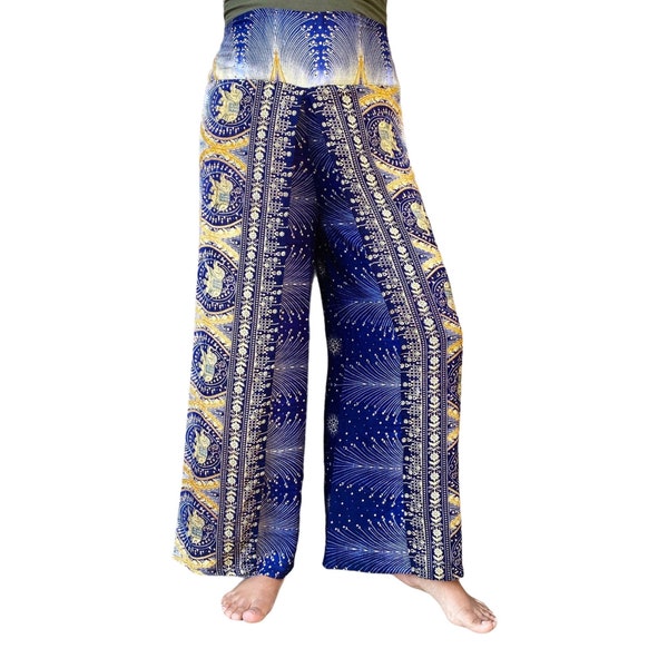 Summer Slit Pants/Elephant print Harem Pants/Beach Pants/Open Leg/Wrap Pants/Palazzo Trousers/Wide Leg/Yoga Clothing/Boho/Hippie/Slit/Boho