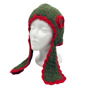 Crocheted Wool Women Hats, Winter Women Hats, Flower Design Earflap Winter Beanie, Fleece Lined Fashionable Winter Hats, Petite Ski Hats
