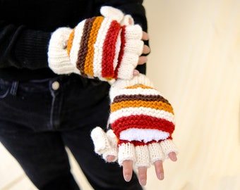 Merino Wool Gloves/Solid Color Gloves/Mittens/Sherpa Wool Gloves/Fleece Lined /Warm Gloves/Multicolor/Ski Gloves/Handknit Convertible Gloves