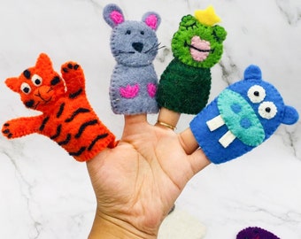 Animal Felt Finger Puppet, Handmade Wool Felted Finger Puppet, Cute Animal Puppets, Gift for Kids, Fair Trade, Non Itchy, Elephant, Giraffe