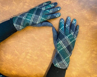 Gants à carreaux, Gants d’hiver pour femmes à écran tactile, Gants doublés de polaire, Gants à carreaux en tartan, Gants Boho chauds et doux et élégants à la mode