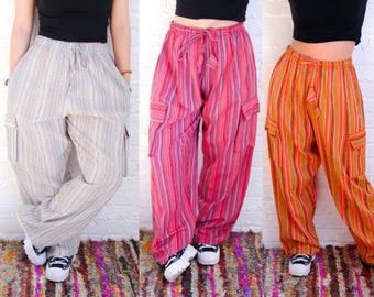 Cotton Cargo Pants, Boho Hippie Yoga Pants, Men/Women Trousers, Handmade Bohemian Baggy Pants, Plus Size, Festival Multicolor Summer Pants