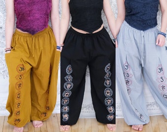 Pantalon de yoga à imprimé chakra en coton, sarouel ample homme/femme, pantalon de jogging hippie, pantalon bohème, pantalon de survêtement bohème fait main, pantalon de festival