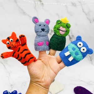 Animal Felt Finger Puppet, Handmade Wool Felted Finger Puppet, Cute Animal Puppets, Gift for Kids, Fair Trade, Non Itchy, Elephant, Giraffe
