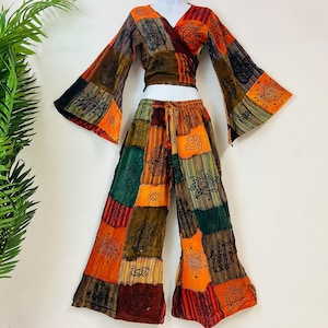 BOARDWALK STROLL HANDKERCHIEF TOP AND PALAZZO PANT SET in orange multi