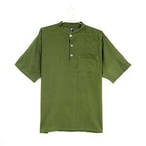 Camisa de manga curta de algodão, camiseta unissex de cor sólida, kurta de algodão, blusa de algodão simples de verão, top leve unissex com gola redonda