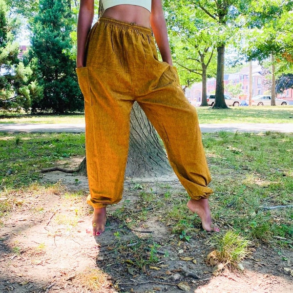 Unisex Cotton Pants from Nepal, Bohemian Harem Pants, Solid Cotton Pants with two Pockets,Unisex Cotton Pants, Yoga Pants, Boho Hippie Pants