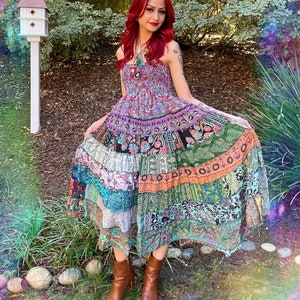 Silk Patch Fairy Dress Flowy Summer Dress Stevie Nicks Dress Boho Style Fairy Core Two in One Outfit Retro Style Two Way Skirt Dress