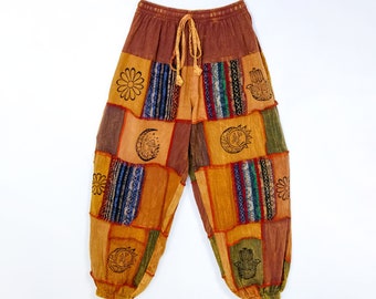 Cotton Patchwork Pant, Handmade Patch Cargo Trousers, Earth tone Colors, Hippie Unisex Trousers, Plus Size Harem Pants, Boho Yoga Joggers